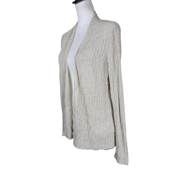 Eileen Fisher Beige Open Front Cardigan L Rayon/Linen Coastal Beachy Neutral - Picture 2 of 9